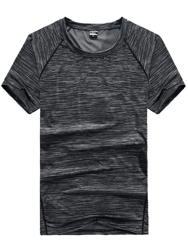 Quick-Dry Round Neck Running T-Shirt for Men in black, short sleeve, breathable polyester, stylish and perfect for active wear.